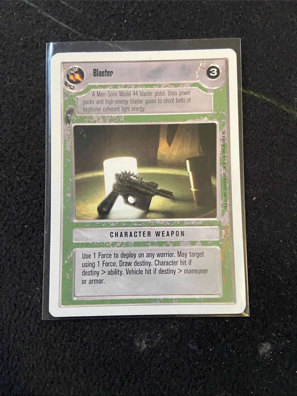Blaster character weapon card from the 1995 Decipher Star Wars